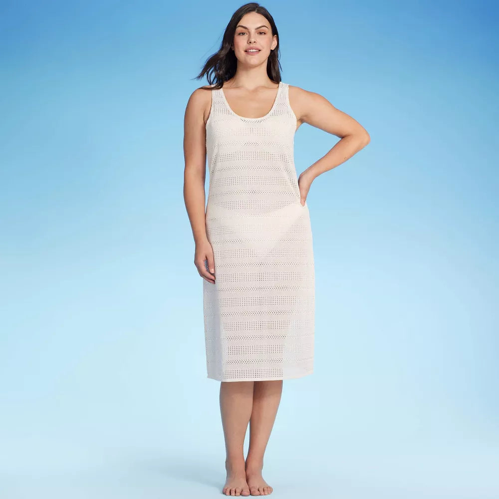 Women's Crochet Cover Up Midi Dress - Off-White